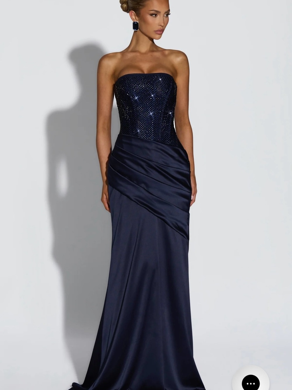 Midnight Navy Strapless Sequin & Satin Evening Gown